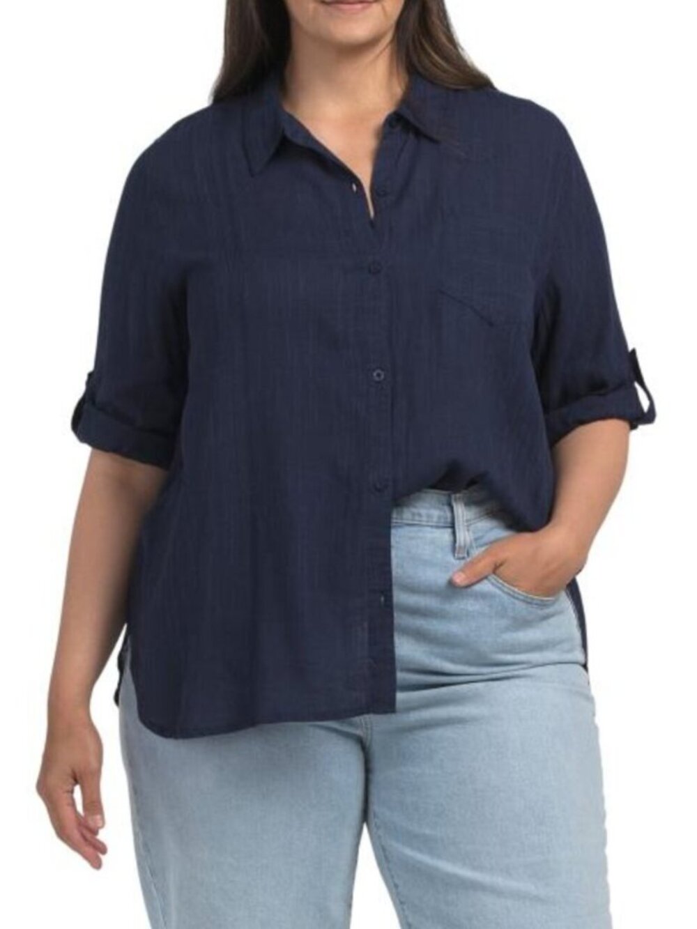 DASH Plus Gauze Roll Tab Sleeve Button Front Shirt